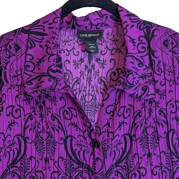 Lane Bryant Plus sz 22/24 Button Up Pleated Paisley Blouse Top Short Puff Sleeve - Picture 5 of 8